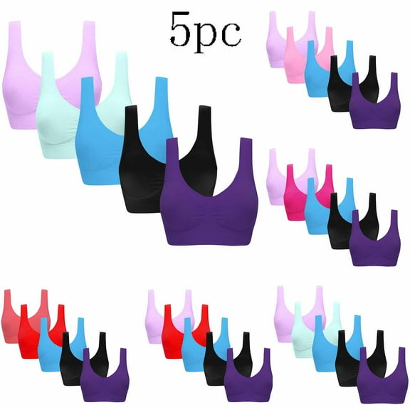 Sentmoon 5pc Bras for Women Comfortable Plus Size Wireless Bras for Women Lift Sleepwear Yoga Bra Padded Push up Bra Trendy Womens for Beach Vacation Light Blue M