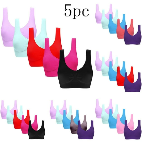 Sentmoon 5pc Womens Bras Buttery Soft Plus Size Bras for Women No Underwires Push up Sleepwear Yoga Bra Padded Sleep Sports Bra Stylish Ladies for Home Leisure Pink L