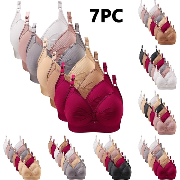 Sentmoon 7 Pieces Bras for Women Wirefree Comfortable Bralettes for Women Push up Adjustable Strap Solid Color Tshirt Bra Comfy for Beach Vacation White 36/80