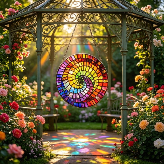 Sentmoon Abstract Stained Glass Suncatcher Window Hanging 20cm Rainbow Shell Spiral Sun-Catcher Decorative Window Prism Art for Home Office Window Light Catcher Ornament