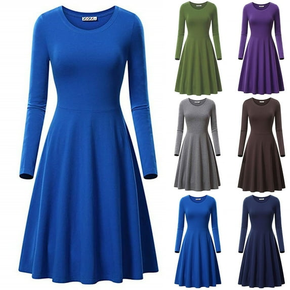 Sentmoon Active Dress Long Sleeve Crew Neck Boho Dresses for Women 2025 Solid Color Loose Plus Size Beach Dresses for Women 2025 Vacation Trendy for Christmas Dinner XXXXL