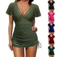thumbnail image 1 of Sentmoon Bathing Suit Ruffle Short Sleeve High Cut Womens Swimsuit with Built in Bra Tummy Control Push Up Oversized Bikini for Women Summer The Holiday for Confidence and Comfort, 1 of 8