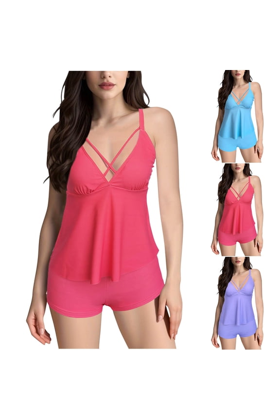 Bathing Suit for Women Bikinis for Women Oversized Women's Swimsuit V Neck High Cut Solid Color Spaghetti Strap Blackless Bathing Suit Beach Supplies for Large Bust and Support S