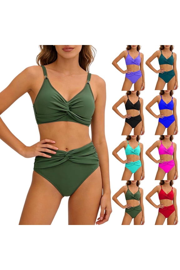 Bathing Suit for Women Swimsuits Plus Size Bathing Suits Curvy Solid Color High Waisted Womens Bikini Swimsuits Hawaii for Large Bust and Support M