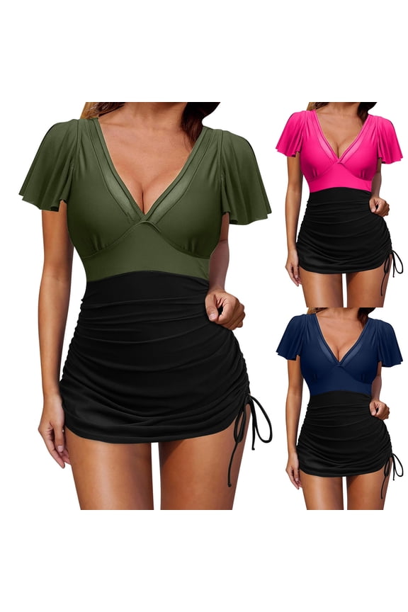 Bating Suits with Built in Bra Spaghetti Strap Oversized Short Sleeve Womens Bikini Set Women Bathing Suits Sun Protection Swimsuits Blackless Swimwear for Swimming & Beaches S