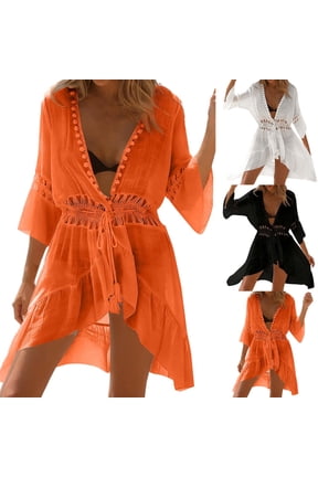 Beach Cover Ups Women Swimsuit Loose Fit Plus Size Cardigan Summer Vacation over Swimsuits Orange L