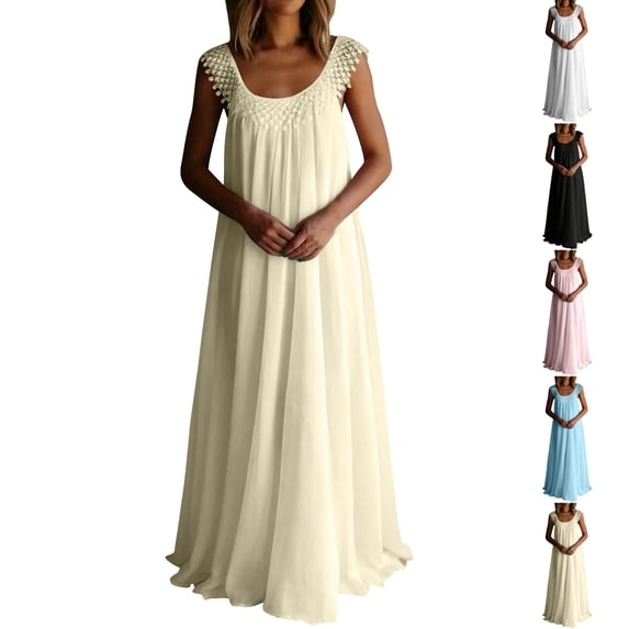 Sentmoon Beach Dresses Beach Sleeveless Crew Neck Maxi Dresses for Women 2026 Spring Solid Color Regular Fit Beach Vacation Clothes for Women Comfy for Work and Office XXXL