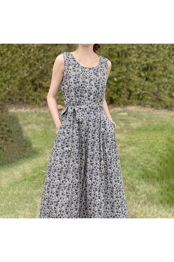 Beach Dresses Crew Neck Party Maxi Dresses 2026 Summer Tie Loose Fit Stretchy Vacation Dresses for Women Beach Stuff for Any Occasion and Event XXL