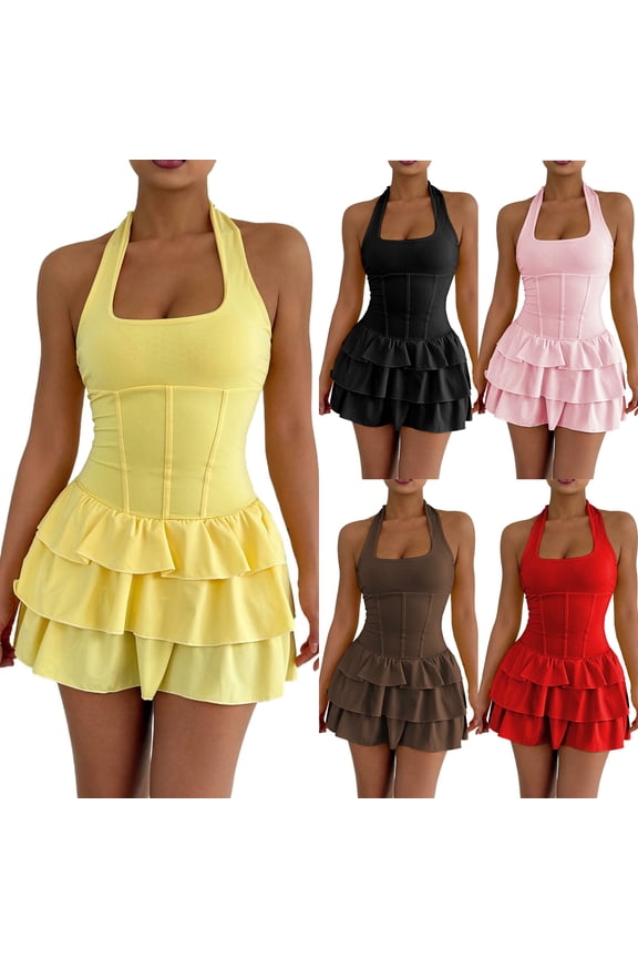 Beach Vacation Clothes for Women Boho Sleeveless Square Neck Party Dress Summer Solid Color Regular Fit Womens Sun Dresses Streetwear for Summer and Hot Weather XS