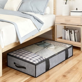 Sentmoon Bedroom Storage Underbed 39.4x19.7x7.9in Foldable Underbed Storage Bags Breathable Zippered Organizer with Clear Window Handles Bulk Clothes Blanket Saver