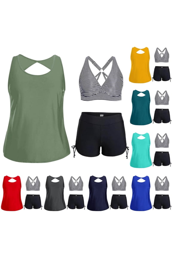 Bikini Set Woman Swim Shorts and Bathing Suit Tops for Women Women Bathing Suit Drawstring High Waist Stretchy Drawstring Loose Fit Womens Swimsuits Bikini S-3XL