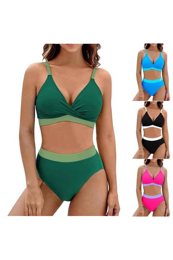 Bikini Sets Bikini for Women Oversized Women Swimsuits High Cut Color Block Spaghetti Strap Blackless Women's Bathing Suit Vacation for Surfing and Water Sports Green L