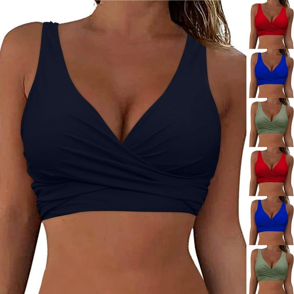 Sentmoon Bikini Top Curvy Women Bathing Suits Wireless Tummy Control Push Up Solid Color Oversized Spaghetti Strap Womens Swimsuit Summer Beach Essentials for Women