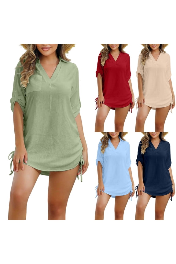 Bikini Tops for Women Large Bust Short Sleeve Curvy Bathing Suit Women Loose Fit Plus Size Spaghetti Strap Drawstring Swim Suit Summer Beach Vacation Essentials over Swimsuits