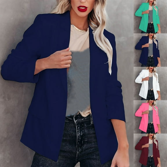 Sentmoon Blazer for Women Turndown Collar Long Sleeve Suit Jackets Plus Size Solid Color Slim Breathable Business Womans Clothes Streetwear for Weddings Green XL