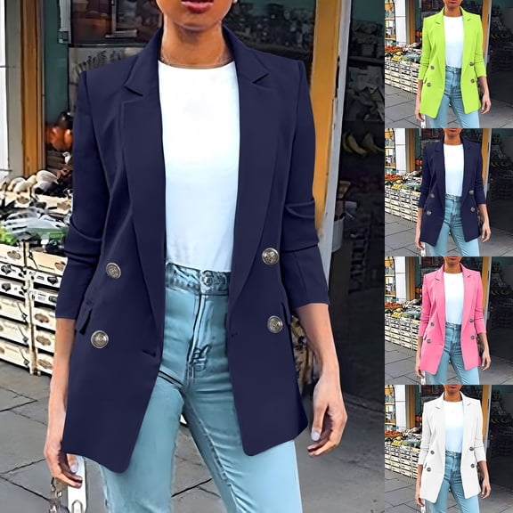 Sentmoon Blazers Turndown Collar Long Sleeve Womens Suit Jacket Oversized Solid Color Slim Stretchy Office Fall Clothes Women Stylish for Weddings Yellow XXXXL