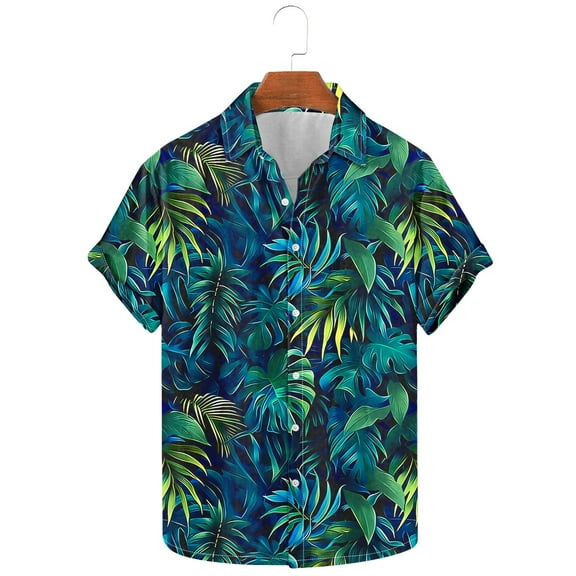 Sentmoon Blouses for Mens Business Casual Loose Turndown Collar Short Sleeve Summer Beach Shirts Button Down Palm Leaves Print Summer Shirts for Mens for Climbing & Mountaineering