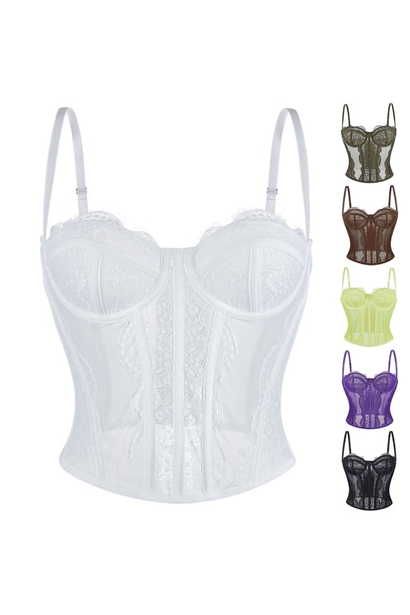 Body Shaper Tummy Control Body Shaper for Women Women Tight Fitting Fishbone Corset Eyelash Lace Shoulder Strap Corset Straps Tank Trendy for Work & Office Coffee M