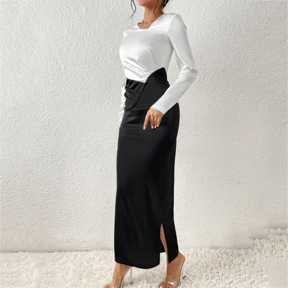 Sentmoon Bodycon Black Dresses for Women Long Sleeve Holiday Dresses for Women Fitted Waist Elegant Maxi Dresses,Fit & Flare Trendy Womens Fashion Black S