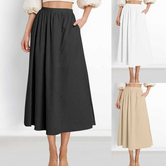 Sentmoon Boho Skirts for Women Oversized Elastic High Waist Boho Fall Skirt with Pockets Flowy Pleated Hawaiian Solid Color Loose Stretchy Long Skirt Trendy Winter for Winter Stroll XL