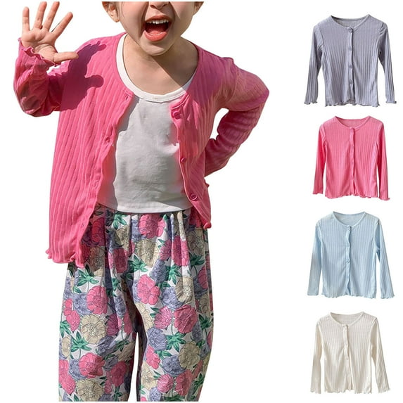 Sentmoon Boys and Girls Sun Shirts UPF Protection Long Sleeve Cotton Boys and Girl's Jackets Solid Color Button Detail Yoga Tops for Girl 2025 Summer for Vacation Purple 4 Years