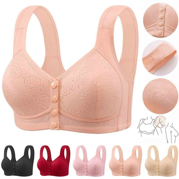 Sentmoon Bras for Women Oversize Support Bras No Underwires Wide Strap Front Closure Breathable Side Support Solid Color Tshirt Bra Casual for Beach Vacation Red XXL