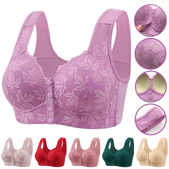 Sentmoon Bras for Women No Underwires Comfortable Full Coverages Push Up Bra Lace Lift Wide Strap Front Closure Breathable Yoga Sports Bra Stylish for Running Beige 46
