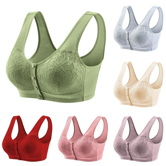 Sentmoon Bras for Women Wirefree Plus Size Lace Bras for Women Front Closure Solid Color Seamless Bras Soft and Comfortable for Daily Commute Beige 44/100