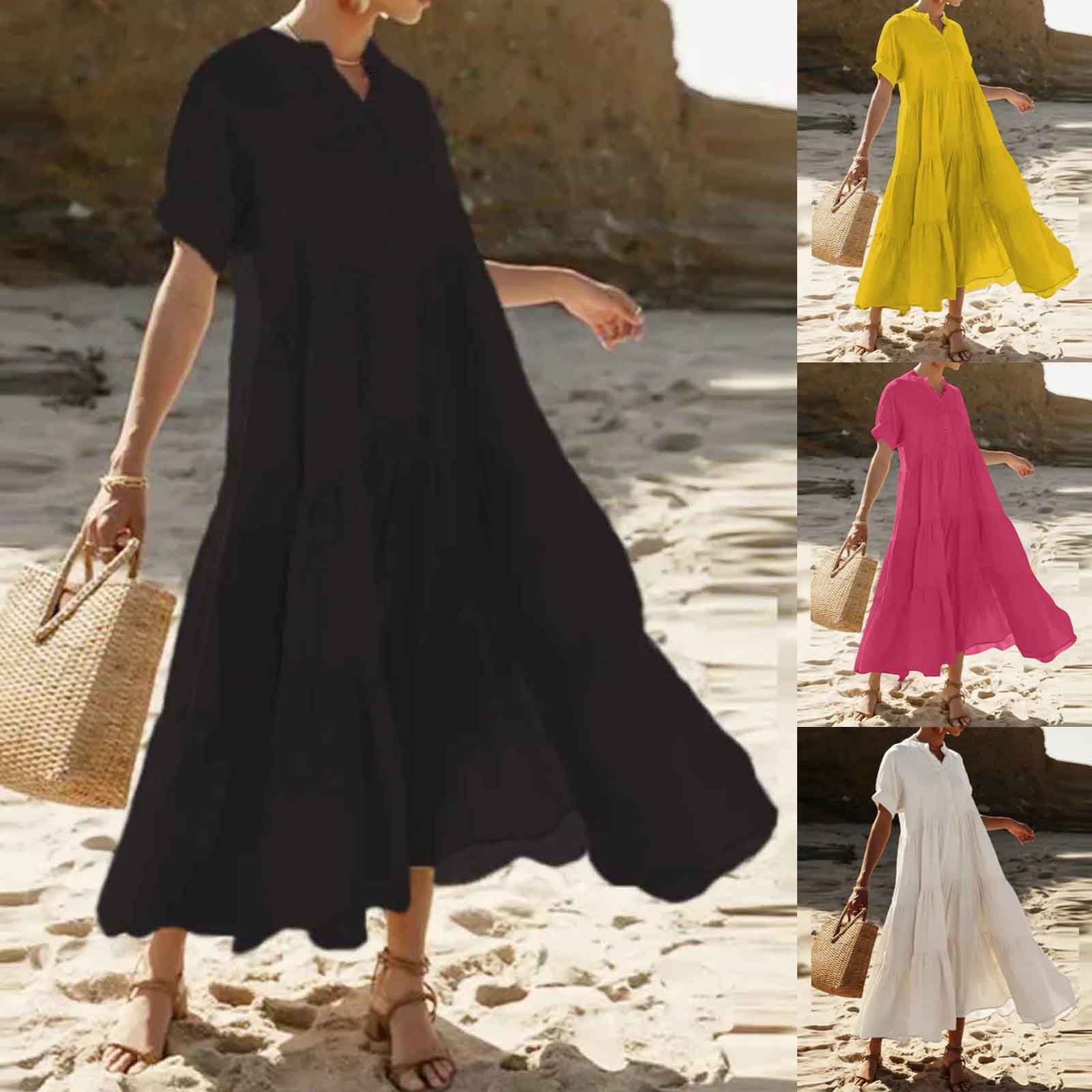 Sentmoon Button down Dress for Women Oversized Short Sleeve Womens ...
