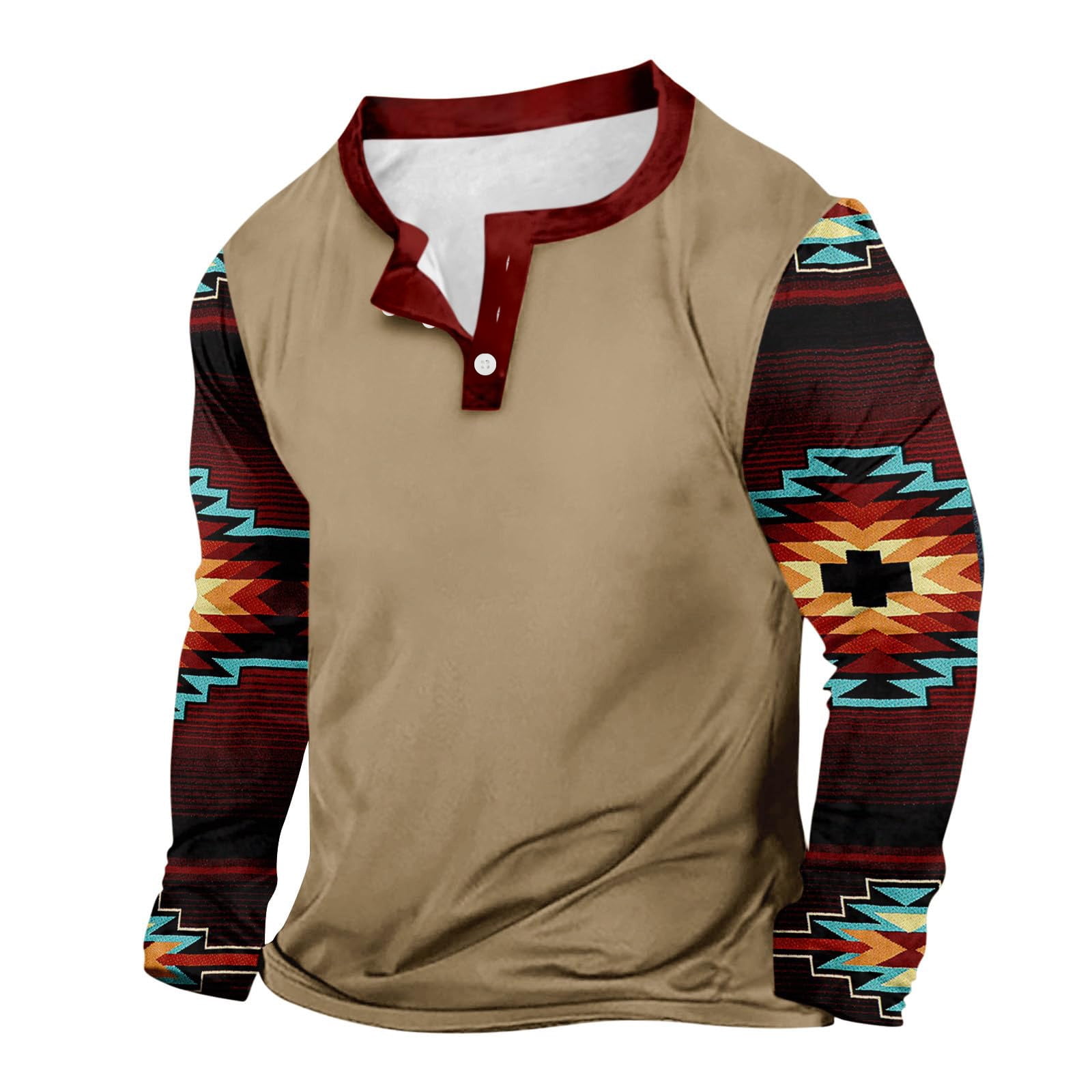 Sentmoon Button Long Sleeve Shirts for Men Long Sleeve Crew Neck Mens