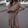thumbnail image 1 of Sentmoon Button Womens Dresses Lapel Fall Dresses for Women 2024 Fitted Waist Knotted Solid Color Short Dresses,Loose Flowy Stylish A-line Dresses Coffee M Up to 50% off, 1 of 5