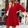 thumbnail image 1 of Sentmoon Button Womens Dresses Long Sleeve V Neck Fall Dresses for Women 2024 Loose Fit Ruffle Solid Color Midi Dresses,Plus Size Fashion Women Clothing Red S, 1 of 8
