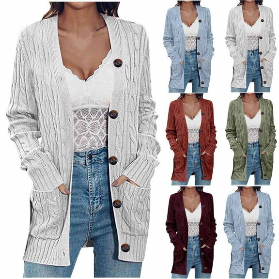 Sentmoon Cable Knit Cardigan Women V Neck Long Sleeve Oversized Sweatshirt Button up Solid Color Loose Knitted Woman Clothes Fall and Winter for Holiday Party Knitwear Wine S