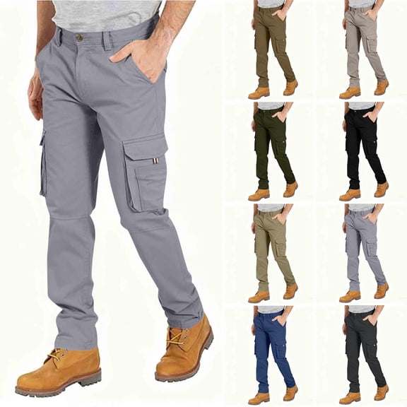 Sentmoon Cargo Pants for Men Mens Workout Pants Men Solid-Color Casual Loose Fashionable Outdoor Button Multi-Pocket Work Pants Long Pants for Weekend and Lounge Wear M