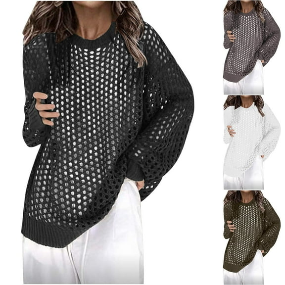 Sentmoon Casual Tops for Women Crew Neck Long Sleeve Knitted Ladies Tops and Blouses Oversized Sweatshirt for Women Fall and Winter for Weekend Outings White Free Size