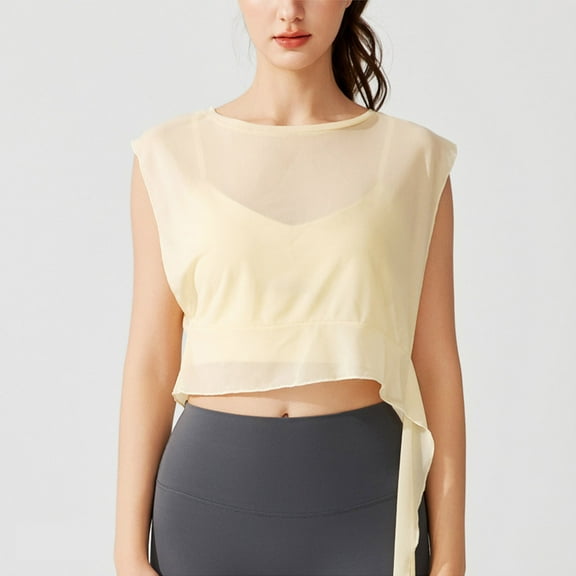 Sentmoon Casual Tops for Women Scoop Neck Women's Crop Tank Tops Relaxeds Fit Solid Color Sleeveless Travel Outfits 2025 Summer Trendy Teen Girls for Beach Vacation Beige L