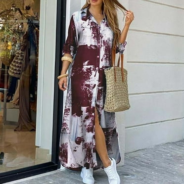 Sentmoon Casual Womens Dresses Long Sleeve Dresses for Women Pocket Patchwork Print Short Dresses,Plus Size Workout Women Clothing Red L