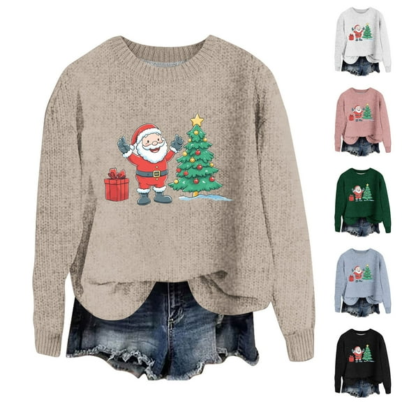 Sentmoon Christmas Sweater Crew Neck Long Sleeve Fall Outfit Christmas Printed Loose Breathable Plus Size Tops Fashion Winter for Weekend Breakfasts Green XXXL