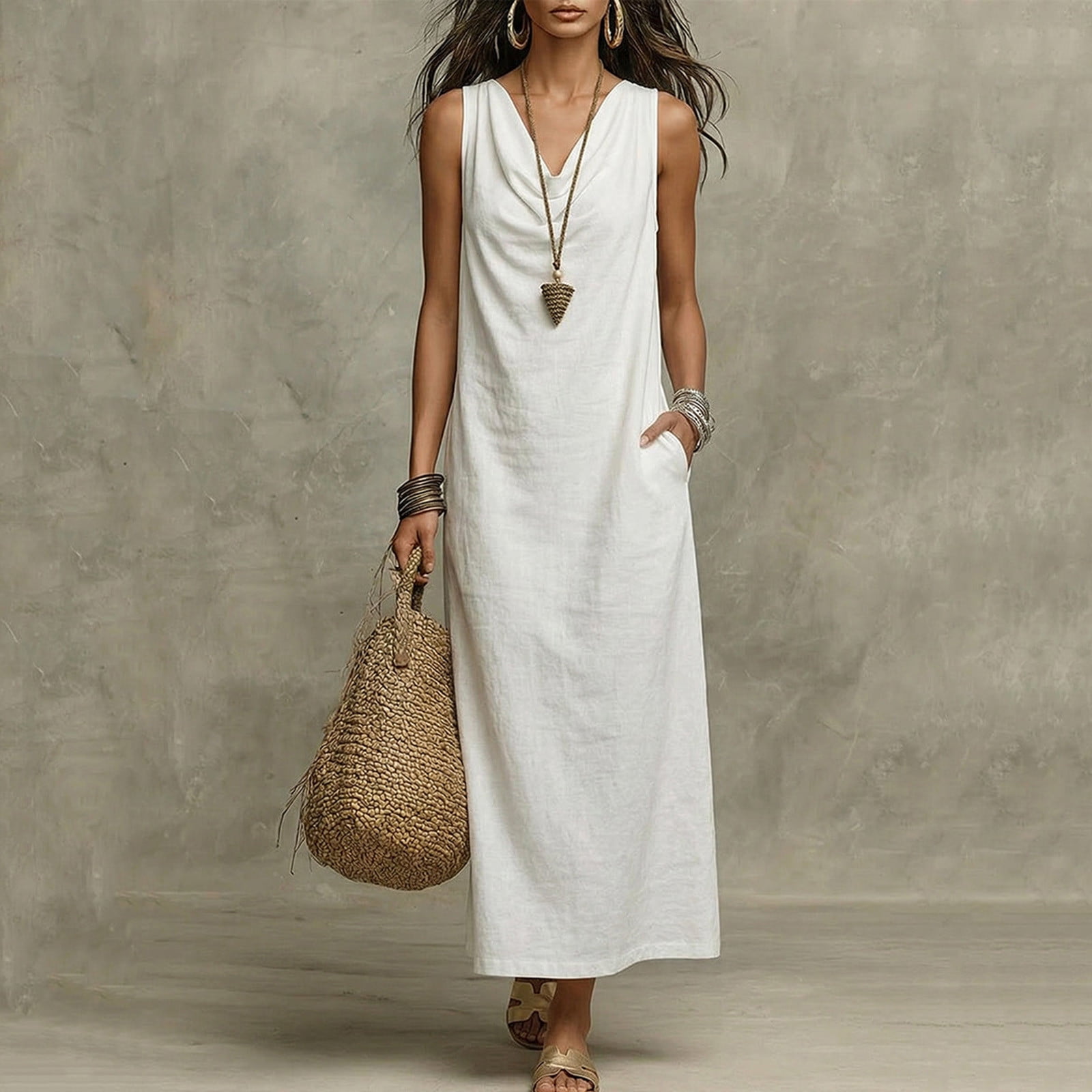 Sentmoon Cocktail Dresses Vacation Dresses for Women 2026 Solid Color Sleeveless Regular Fit Summer Dress for Party and Festival S-XXL