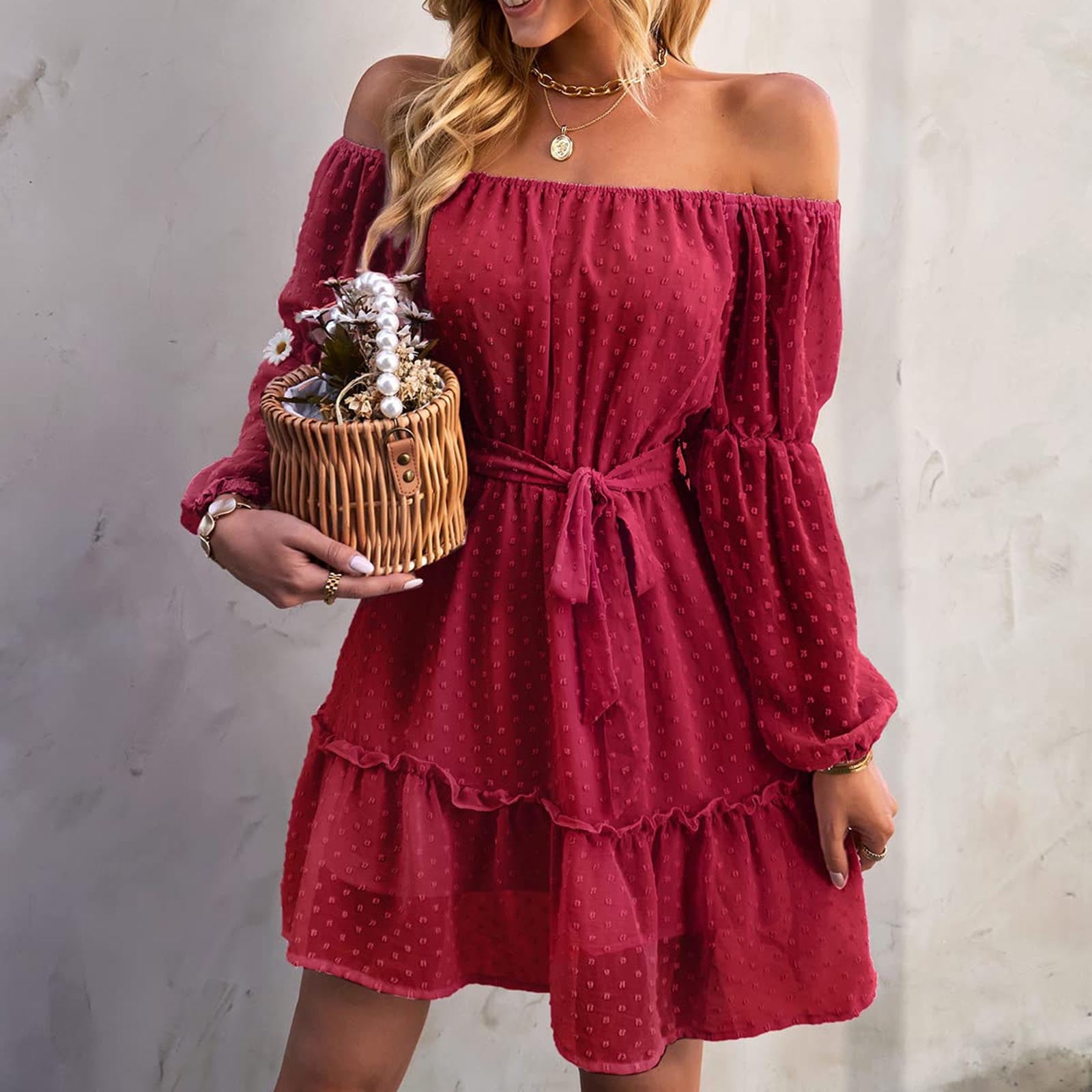 Sentmoon Cold Shoulder Cutout Dress Long Sleeve Off Shoulder