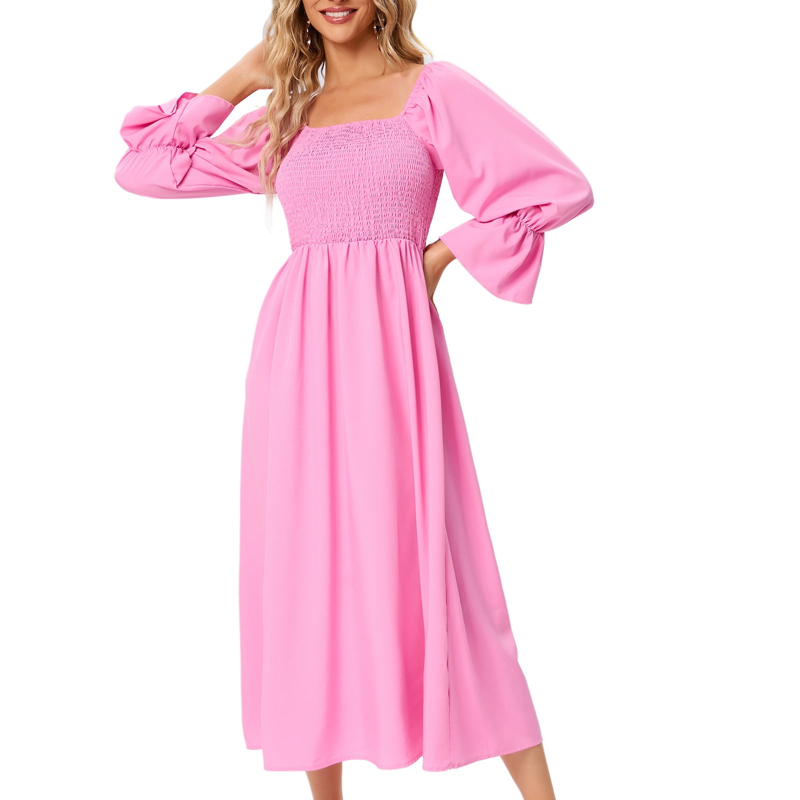Sentmoon Comfort Womens Dresses Puff Sleeve Square Neck Dresses for ...