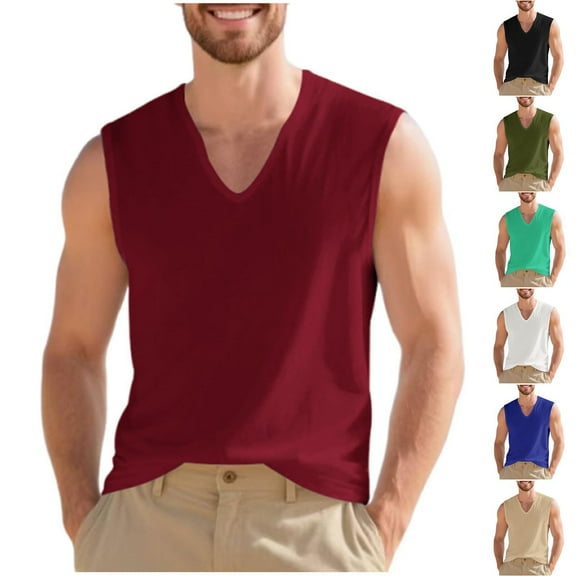 Sentmoon Compression Undershirts for Men and Sleeveless V Neck Summer Mens Tshirt Solid Color Athletic Loose Oversized Clothes for Men Hawaiian for Running in Hot Weather XXL
