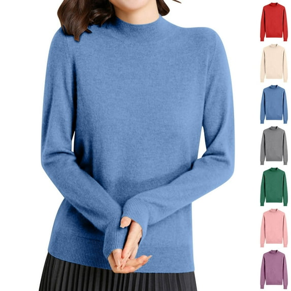 Sentmoon Cozy Sweaters for Women High Neck Long Sleeve Knitted Going out Outfits for Women Plus Size Solid Color Loose Womens Sweatshirts Fall and Winter for Weekend Outings Green L