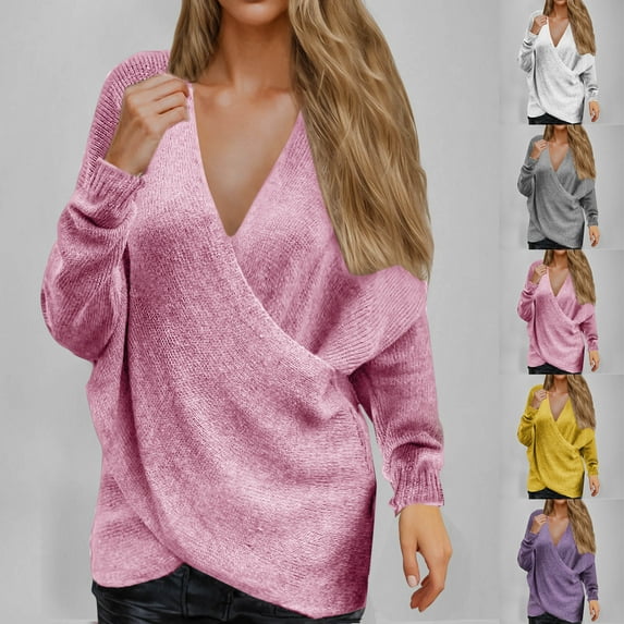 Sentmoon Cozy Sweaters for Women V Neck Soft and Cozy Knitted Long Sleeve Womens Clothing Trendy 2025 Solid Color Plus Size Loose Travel Outfit Trendy Fall and Winter for Cool Fall Days