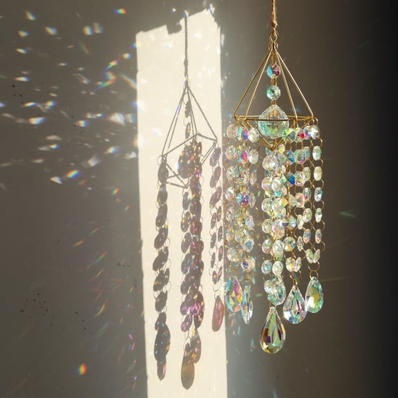 Sentmoon Crystal Sun Catcher Pendant Gold Prism Window Hanging Decorative Chandelier Suncatcher For Home Garden Patio Solar Light Reflection Rainbow Maker, Home Decor Gift
