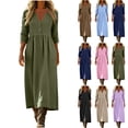 thumbnail image 1 of Sentmoon Cute Dresses Crew Neck 3/4 Sleeve Casual Dress Solid Color Relaxed Fit Button Summer Oversized Linen Dresses with Pockets Casual Beach Essentials for Casual Wear and Everyday XXL, 1 of 10