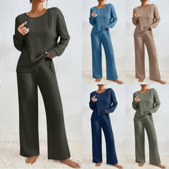 Sentmoon Cute Sets for Women Womans Tops and Womens Casual Pants Oversized Crew Neck Loungewear for Women Long Sleeve Sleep Sets for Women Winter for Bedtime Comfortable