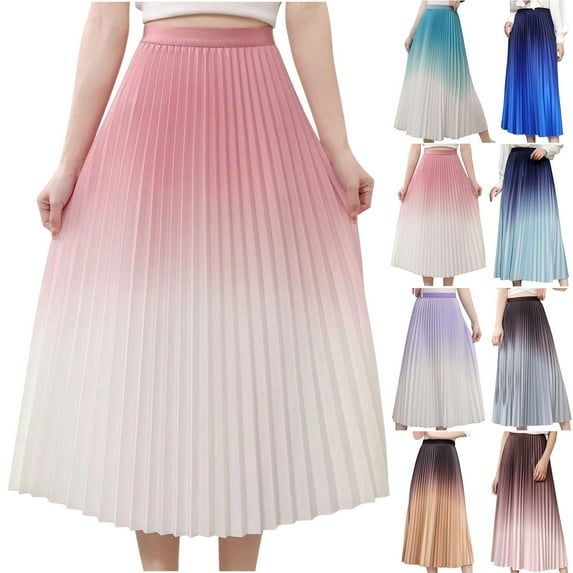 Sentmoon Cute Skirts for Women Oversized A-line High Waist Boho Flowy Skirts for Women Pleated Beach Gradient Color Loose Stretchy Fall Skirts Stylish Winter for Weekend Brunch Gray Free Size