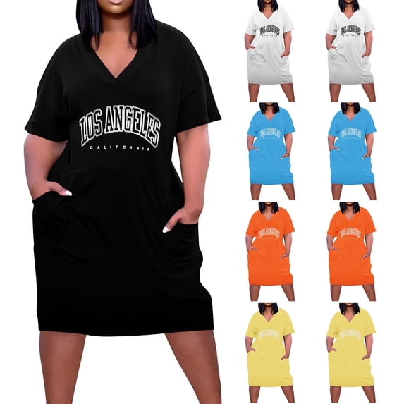 Sentmoon Cute Spring Dresses Short Sleeve with Print Breathable Wedding Dress Summer Cute Loose Fit Plus Size V Neck Spring Dresses for Women 2026 for Concert and Rave White XXXXXL