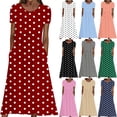 thumbnail image 1 of Sentmoon Cute Summer Dresses V Neck Polka Dots Print Cute Dresses for Women Short Sleeve Regular Fit Stretchy Boho Vacation Essentials for Women Athletic Dress for Women for Everyday Casual Wear, 1 of 6